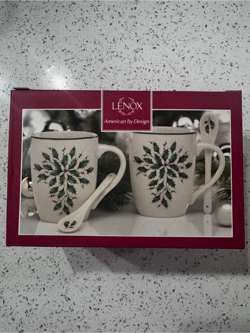 Lenox Holiday Holly Porcelain Cocoa Mug and Spoon Set